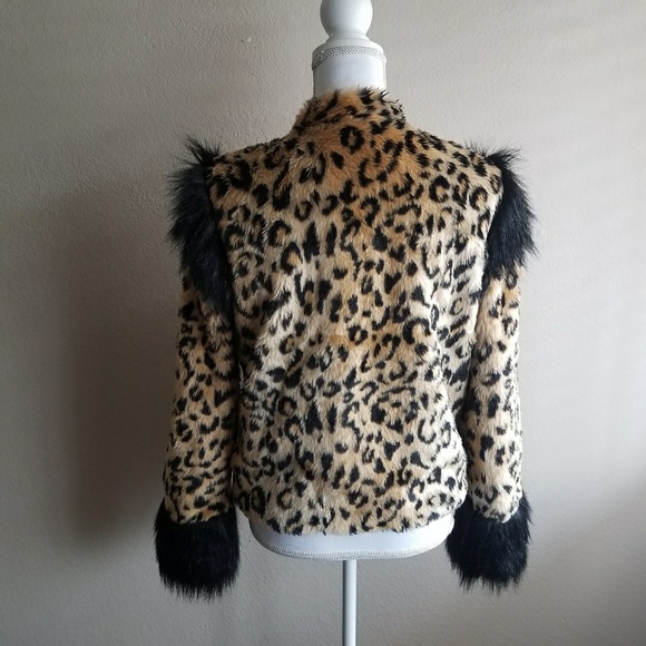 Leith Fur Plush Fur Leopard Coat Jacket Zipper S - Picture 7 of 8